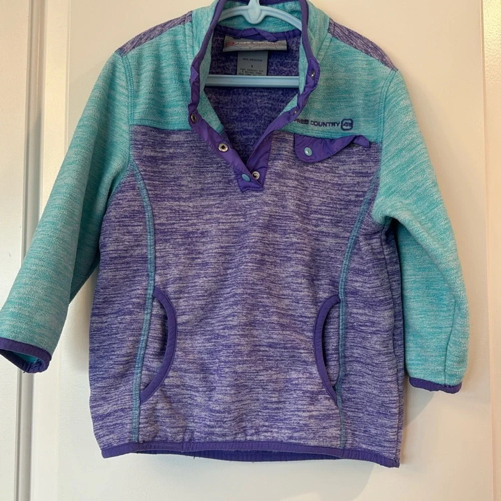 Free County Toddler Girls' Glee Fleece Pullover Ultra Violet Color Block Size 4t